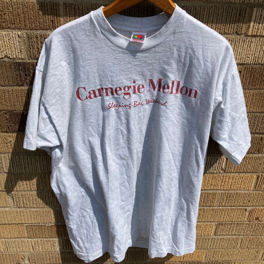 Carnegie Mellon Vintage Sleeping Bag Weekend Y2K Men's XL Gray Single Stitch Tee